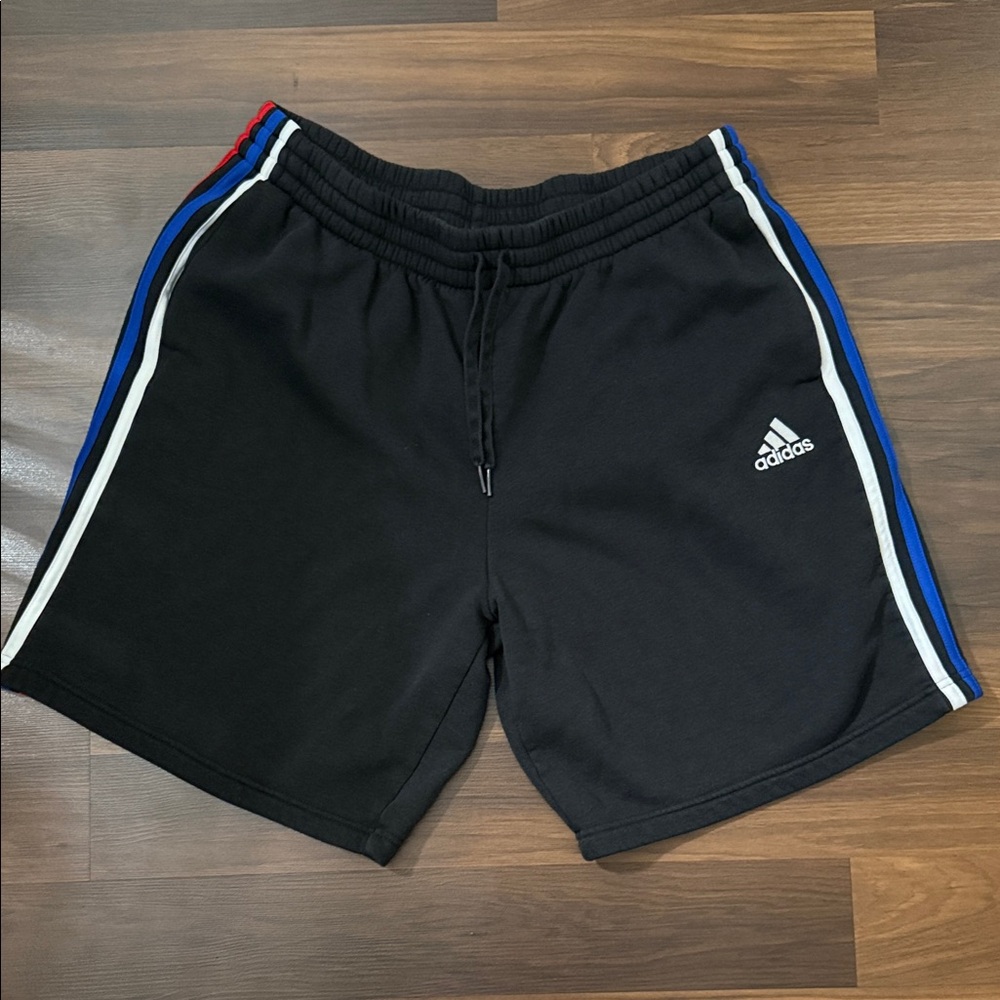 Adidas Men's Black Shorts with Blue and Red Accents
